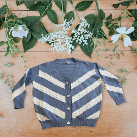 FRNCH Blue & White Open Front Lahlia Cardigan Size M Knitting long sleeves - Picture 2 of 16